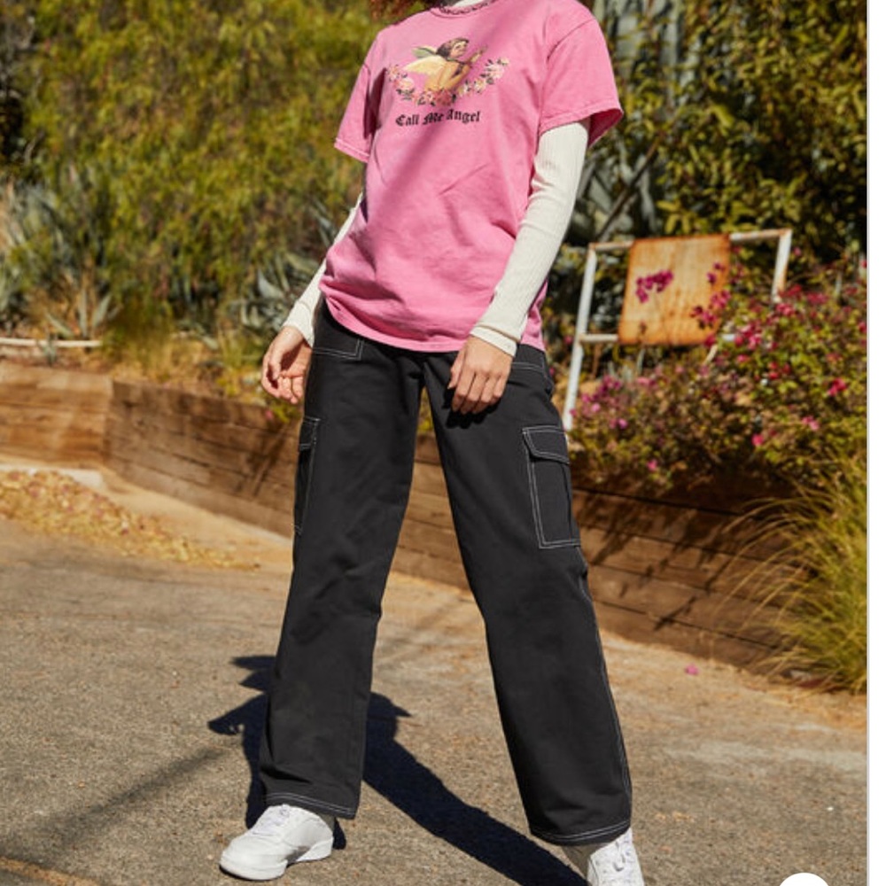 FULL TILT Contrast Stitch Womens Cargo Pant Black